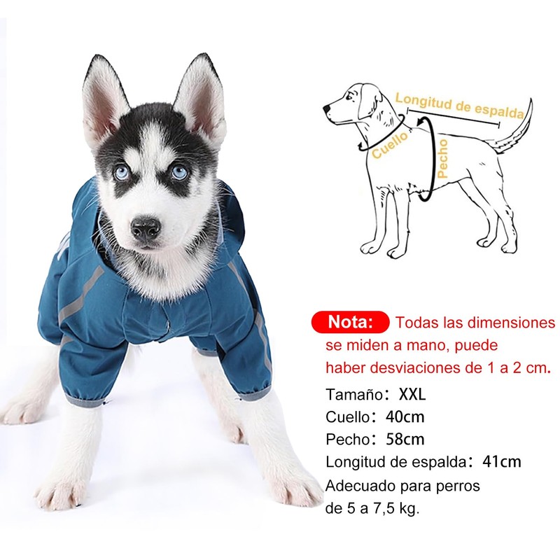 TETEGDCX Impermeable para Perros Grandes, con Capucha y Rayas Reflectantes,