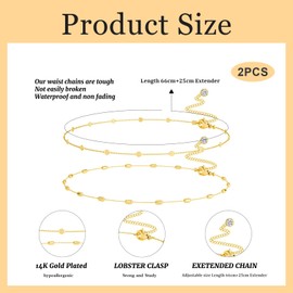 FloralGrace Gold Waist Chain, Gold Plated Layered Belly Chain Adjustable Waterproof Elegant Body Jewellery