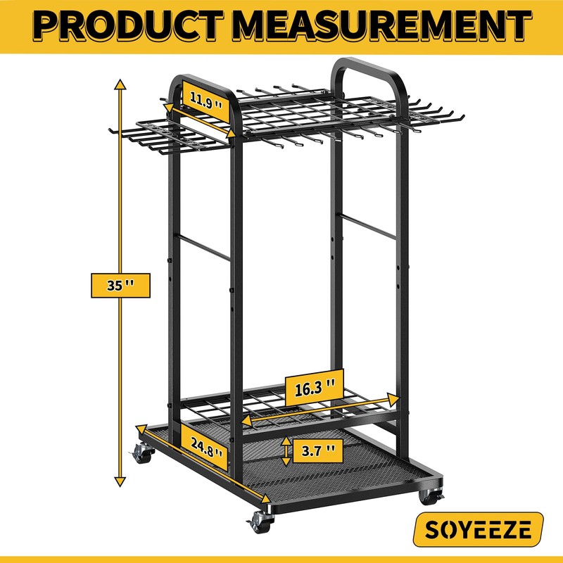 SOYEEZE Garden Tool Organizer with Lockable Wheels, Heavy Duty 3-Tier