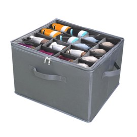 ifory Large Shoe Storage Organizer with Adjustable Dividers and Clear Lid, Fits 16 Pairs, Shoe Storage Box for Closet with Handles, Stackable and Foldable