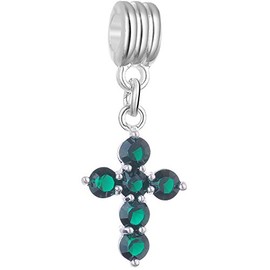 RUBYCA Crystal Cross Dangle Charms for Bracelets Jewellery Making Silver Plated Pendant Beads (Emerald Green, 5pcs)