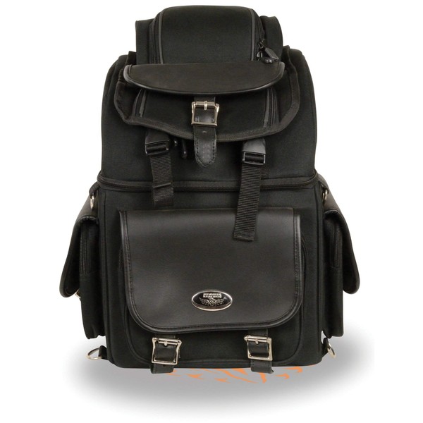 Milwaukee Leather MP8155 Large Black Textile '5 Pocket' Motorcycle Seat Sissy Bar Bag - One Size