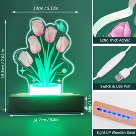 ZEEYUAN Flower Gifts for Women/ 7 Colors Tulip Flowers Acrylic Night Light, Birthday Gift for Mother Wife Girlfriend, Gifts for Thanksgiving Christmas Anniversary