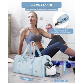 suradar Sports Bag & Travel Bag for Men and Women - with Shoe Compartment & Wet Compartment - Bag for Sports, Fitness & Travel - Training Bag, Gym Bag, sky blue