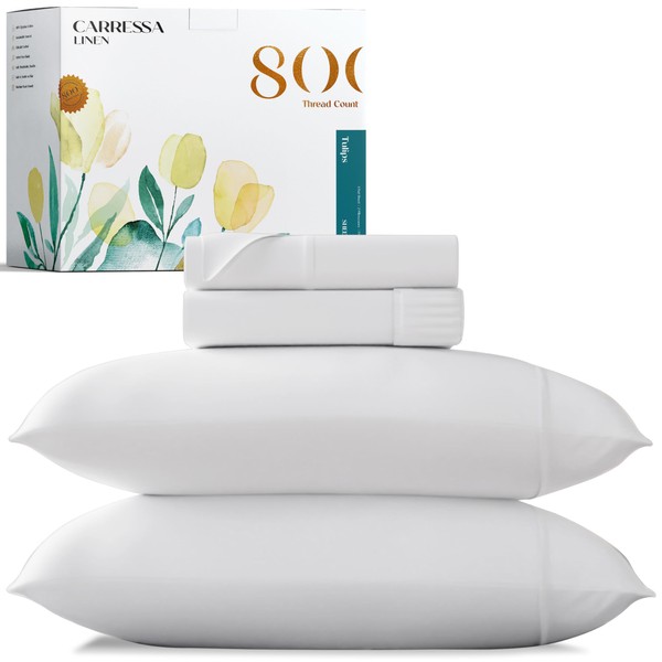Carressa Linen Egyptian Cotton King White Bed Sheets - 800
