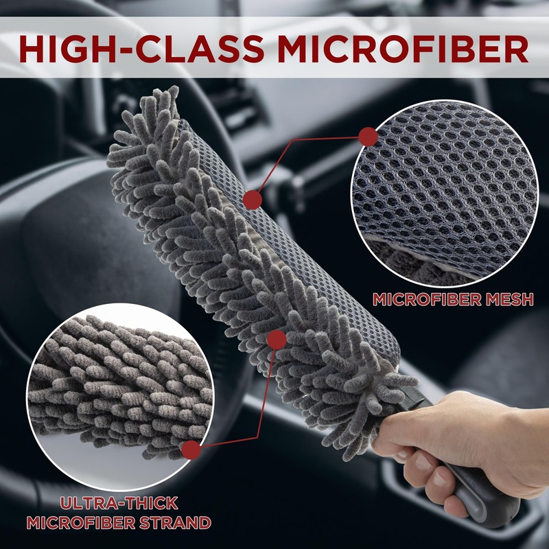 TAKAVU Car Duster Interior - Double-Sided Microfiber with Comfort Handle