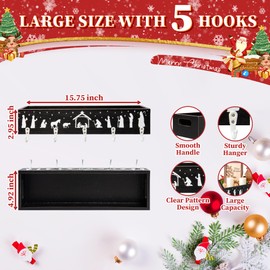 HPC Decor Christmas Stocking Holders,Decorative Wooden Box with 5 Hook Stockings Hangers Christmas Decoration for Fireplace Mantel Wood Organizer Storage for Christmas Holiday Festival.(Black)