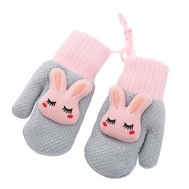 Kids Toddlers Thermal Gloves Baby Stretch Mittens Winter Thick Knitted Gloves with String Warm Fluffy Full Finger Mittens Fleece Gloves Cold Weather Ski Gloves Hanging Gloves for Boys Girls Age 4-8