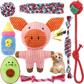 RIO Direct Dog Toy Small Dogs, Pack of 8 Squeaky Plush Dog Rope, Puppy Toy, Small Puppies, Washable, Natural Cotton and Non-Toxic (Cute Pig Styles)