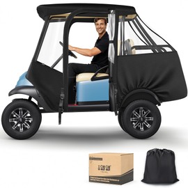 10L0L Golf Cart 4 Passenger Enclosure for Club Car Precedent Short Roof 57.5" Deluxe 600D Golf Cart Heavy Duty Rain Cover with 4 Zipped Doors Clear PVC Windows (Black)