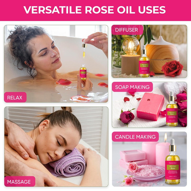 Rose Essential Oil 4 Oz - 100% Natural - Infused