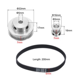 QUARKZMAN GT-2 Synchronous Wheel 20 & 48 Teeth 5 mm Bore, Aluminium Alloy Timing Belt Pulley with 1 Piece Length 200 mm Width 6 mm Belt for 3D Printer, CNC Machine (20-48T-5B-6)