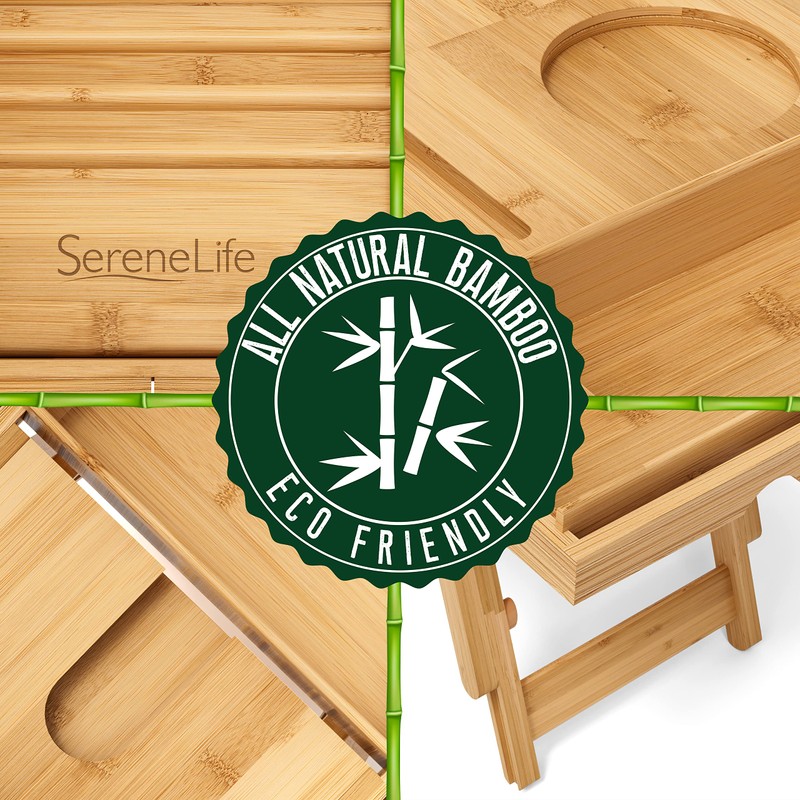 SereneLife Bath Caddy Breakfast Tray Combo - Natural Bamboo Wood