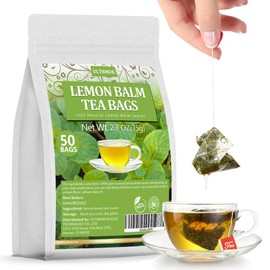 Premium Lemon Balm Leaf Tea, 50 Bags. Made with 100% Natural Lemon Balm Leaves, No Additive & Caffeine Free, Promotes Relaxation & Support Digestion.