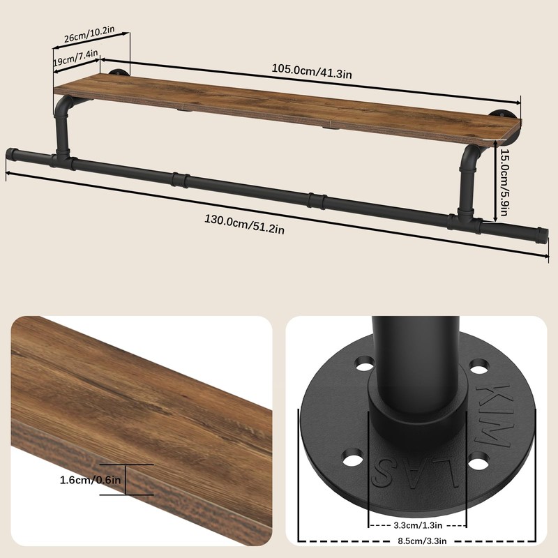 YheenLf Wooden, Space Saver Wall Mounted Garment Rack, Heavy Duty
