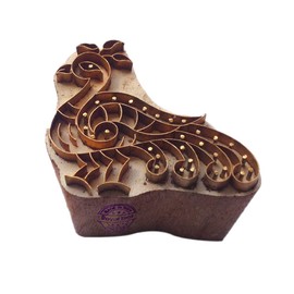 Original Printing Block Brass Peacock Pattern Wooden Clay Stamp