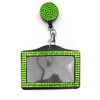 Rhinestone Lanyard Bling Crystal Badge Reel + Card Holder Business Id Card Horizontal (Green)