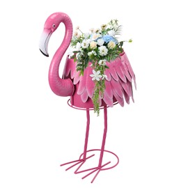 Chonsun Metal Standing Flamingo Planters with Drain Hole Flamingo Flower Holder Large Planter Pots for Indoor Outdoor Lawn Garden Yard Decor