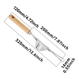 PDETVEO Garden Weeding Tool, V-Shaped Stainless Steel Weed Puller with Ergonomic Wood Handle, Heavy Duty Manual Hand Weeder Fork for Lawn, Farmland & Patio, Deep Root Removal Tool