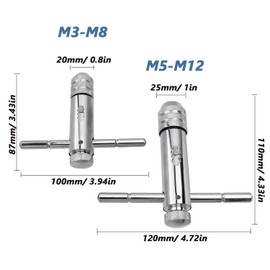 Gasea 2Pcs Adjustable T-Handle Ratchet Tap Wrench Set for M3-M8 and M5-M12 Metric Taps