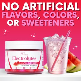 Zero Sugar - Watermelon Candy Electrolytes Powder - Refreshing Hydration - Caffeine Free Energy with All Natural Ingredients - Vegan, Keto and Paleo - Sugar Free Electrolytes Drink Mix - 30 Servings