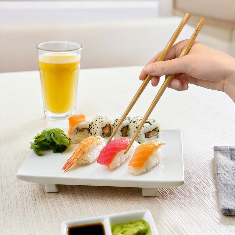 BambooMN Premium Reusable Japanese Bamboo Chopsticks, Twisted 9 inch -