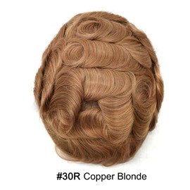 Hair Wonders Toupee for Men Real Human Hair Piece Full Poly Thin Skin Men Hair Replacement System Mens Toupee Invisible Poly Coating Man Hairpieces6X9-120% Density30R# Copper Blonde