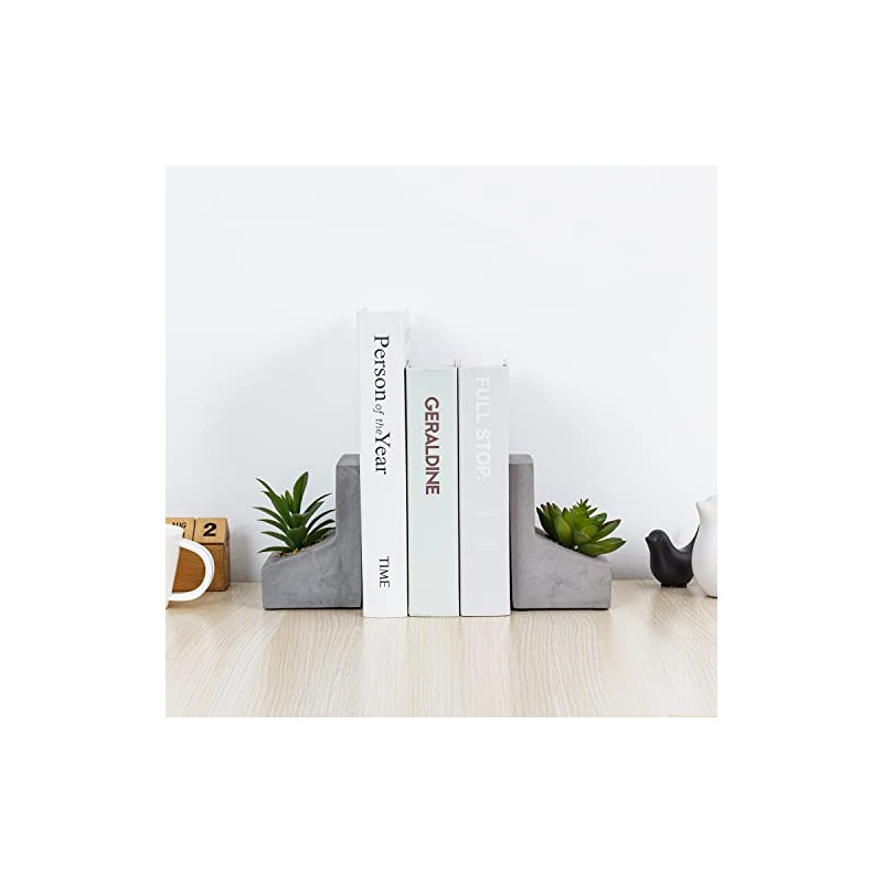 MyGift Sujetalibros en Forma de L de hormigón con Plantas