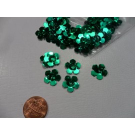 Hi-Lites Vintage Green Color Metallic Flower Shaped Sequins - Indented Center