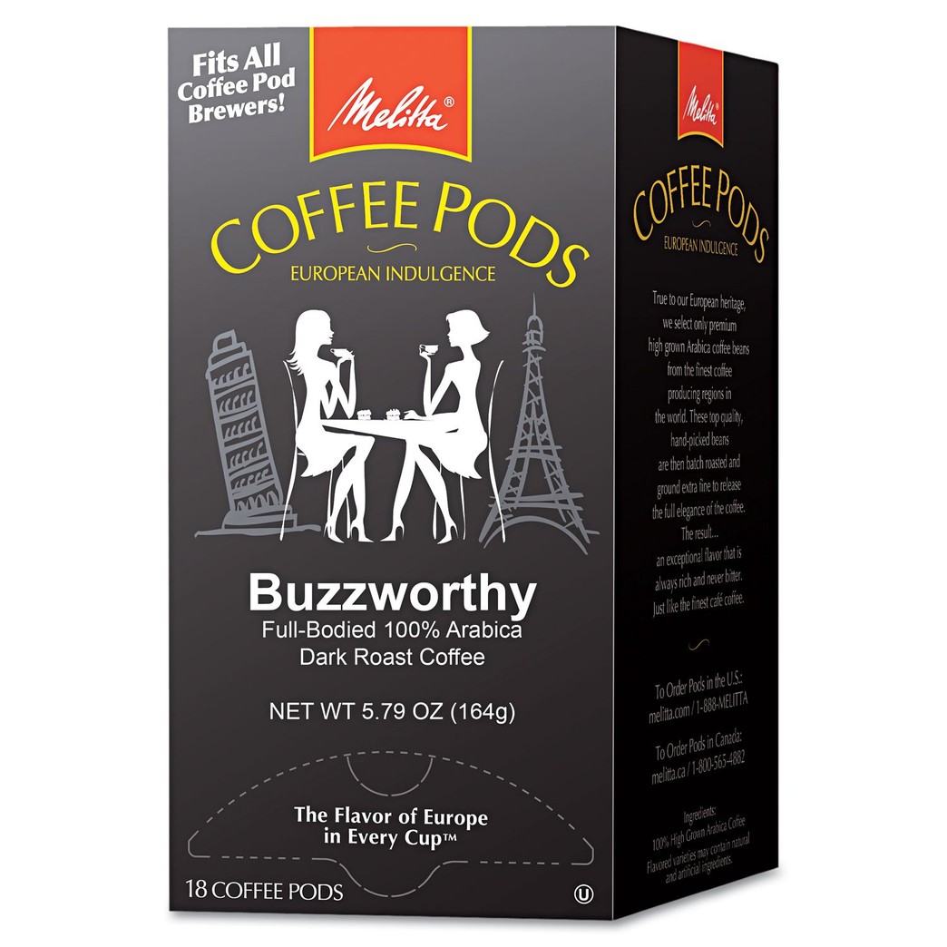 Melitta 75412 Coffee Pods, Buzzworthy (Dark Roast), 18 Pods/Box
