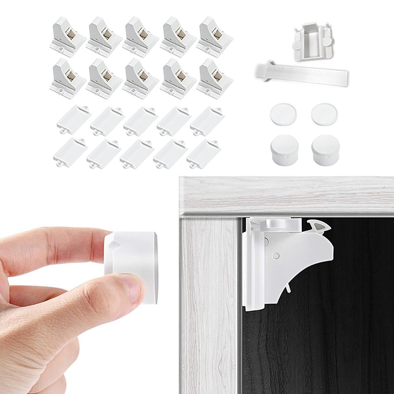 Vmaisi Adhesive Magnetic Locks for Cabinets & Drawers (10 Locks