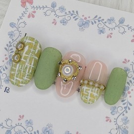 Moss Green Tweed Handmade Nail Tips - Square S / 모스 그린 트위드 수제네일팁 - 스퀘어S