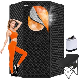 Portable Sauna for Home - Upgraded Personal Home Sauna Box with 3L 1300W Steamer, Big Folding Chair, 9 Levels Heat, Timer, Remote Control - Large Size Steam Room Saunas Tent for Relaxation & Spa Black