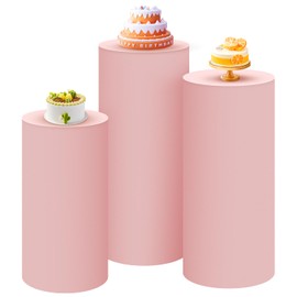 SaitiMade Set of 3 - Pink Cylinder Pedestal Stand Covers, Spandex Cylinder Stand Covers for Party, Wedding or Birthday Event Decor - Only Contains Cylinder Covers
