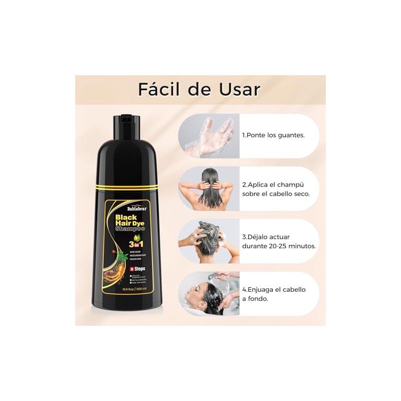 Black Hair Dye Shampoo Tinte Cubrir Canas Hombres Mujeres Cobertura