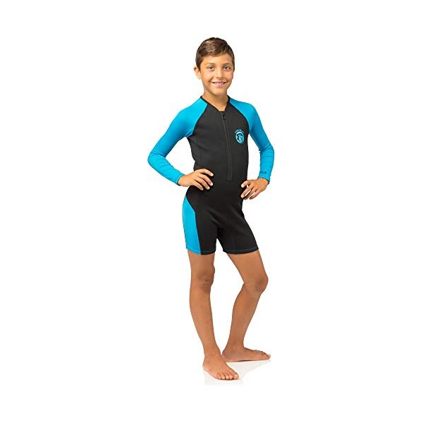 Cressi Unisex Child Little Shark Long Sleeve Children's Shorty Wetsuit - Premium Neoprene 2mm - Black/Blue, 15/16 Years