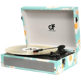 Vinyl Record Player Bluetooth with Built-in Speakers, Vintage Portable Suitcase Turntable 3-Speed with USB Recording Headphone/RCA/AUX Jack for Muisc Record Player Floral Blue