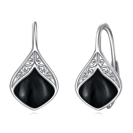 POPLYKE Tear Moonstone Leverback Earrings for Women 925 Sterling Silver Moonstone Dangle Jewellery for Sensitive Ears, Sterling Silver, Onyx