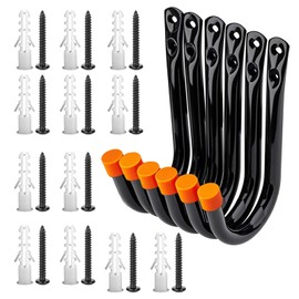 Eastrise Heavy Duty Wall Hooks - 6 PCS Garage Storage Hooks for Ladder, Bike, Garden Tools | 50LB Capacity, Anti-Rust Steel with Mounting Kit (Screws/Anchors) (6 Pcs/Orange Hat)