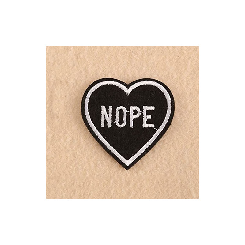 Acxico 5Pcs Nope Black Heart Iron-On/Sew-On Embroidered Patch, Gothic Punk