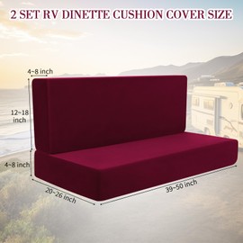 Buryeah 4 Pcs RV Dinette Cushion Covers Booth Set Furniture Protector for Sofa Seat Camper Car Couch, 2 Backrest and 2 Bench Cover(Wine,Velvet)