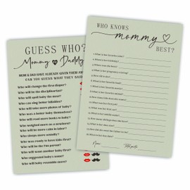 Guess Who? Mommy Or Daddy & Guess Who Mommy Best? Theme Baby Shower Games-Minimalism & Gray Green Game Cards For Boys & Girls-30 Game Cards(5”x7”)-Baby Shower Party Supplies & Favors-A07