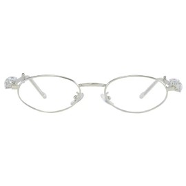 mincl Womens Oval Rhinestone Sunglasses Metal frame Trendy Shades Retro Fashion Diamond Punk Sunglasses UV400 Protection (silver clear)