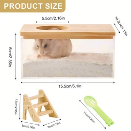 SRTSTR Hamster Sand Bath Container Hamster Toilet with Ladder and Shovel Hamster Bathroom Acrylic Square Transparent Sand Bath Tub for Hamster Mice Lemming Gerbils