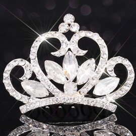 Latious Mini Tiara Comb Silver Small Hair Comb Rhinestone Tiaras Comb for Girls (Silver)