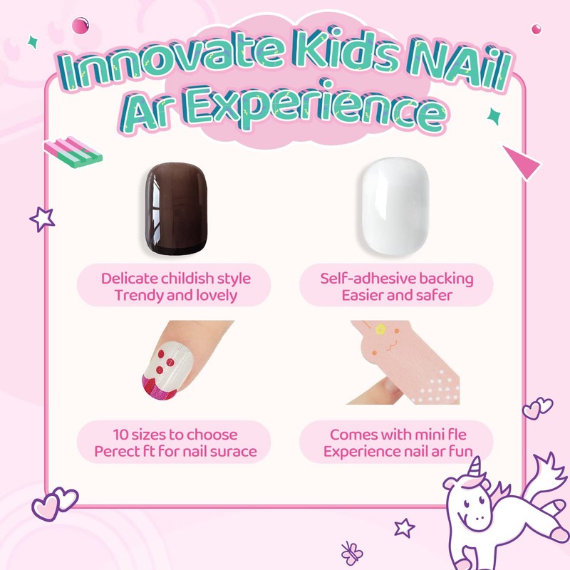 144Pcs Kids Press on Nails Children Girls Press on Short