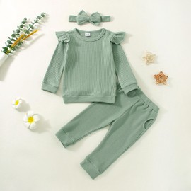 FOCUTEBB Baby Girl Clothes Fall Winter Outfits 18-24Months Infant Toddler Girls Outfit Long Sleeve Sweatshirt Pocket Pants Bow Headband Cute Baby Girl Outfits Set Green 18 24 Months 2T