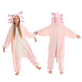 SimZoo Kids Animal Pajamas, 3-13 Years Boy and Girls Axolotl Cosplay Costume Sleepwear, One-Piece Unisex Homewear