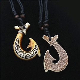 Scddboy Hawaiian Maori Fish Hook Pendant -Maui Beach Sufer Tribal Necklace, Resin