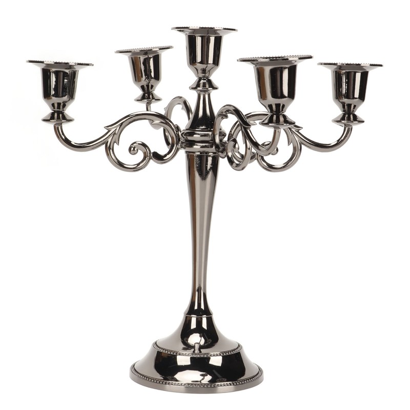 Metal Candelabra Black 5 Arms Elegant Colorfast Stable Wide Base